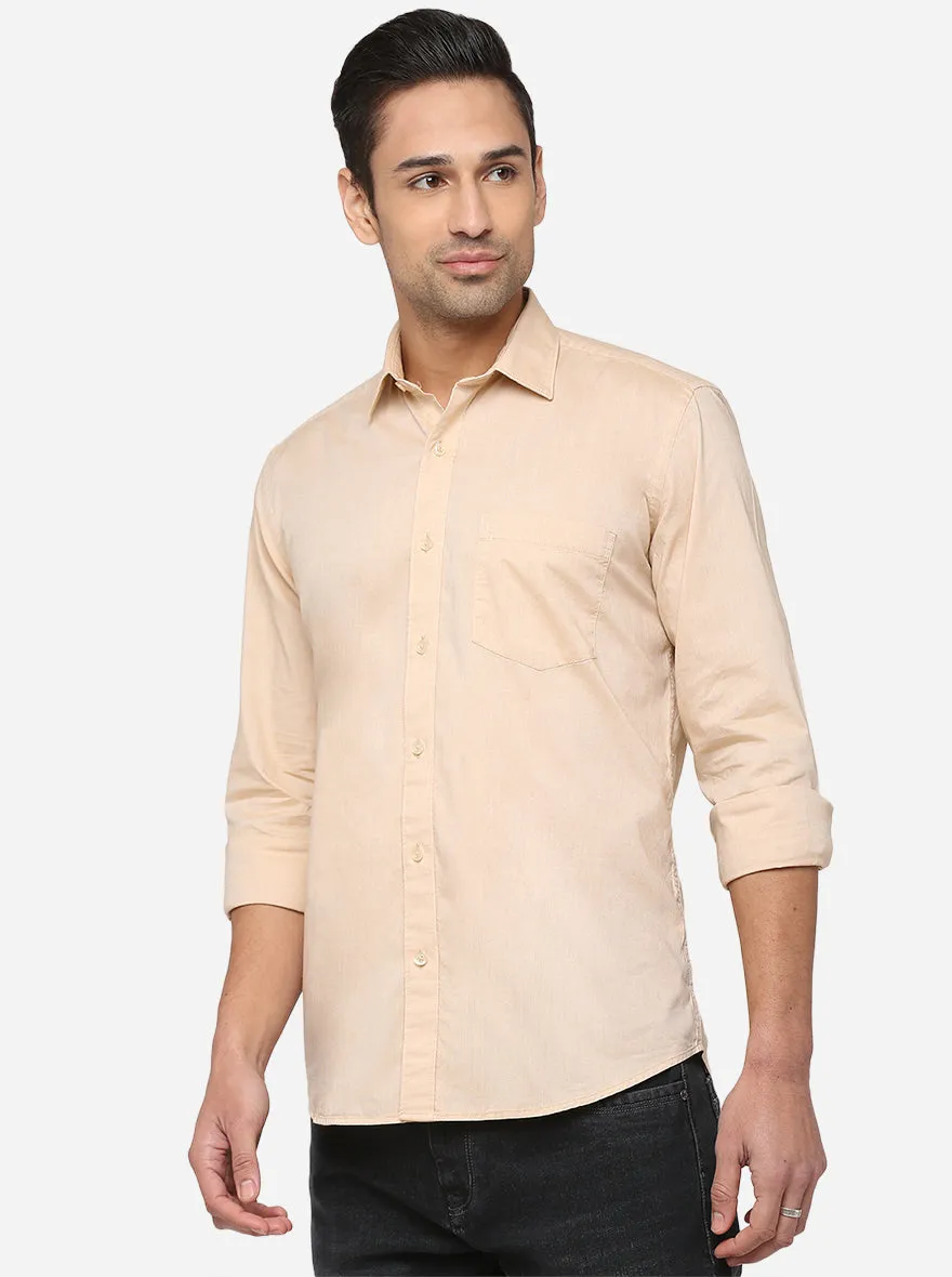 Hwheat Beige Solid Slim Fit Casual Shirt | JadeBlue