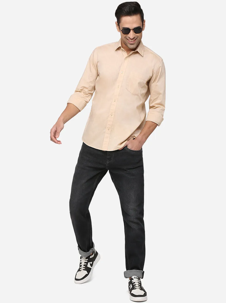 Hwheat Beige Solid Slim Fit Casual Shirt | JadeBlue