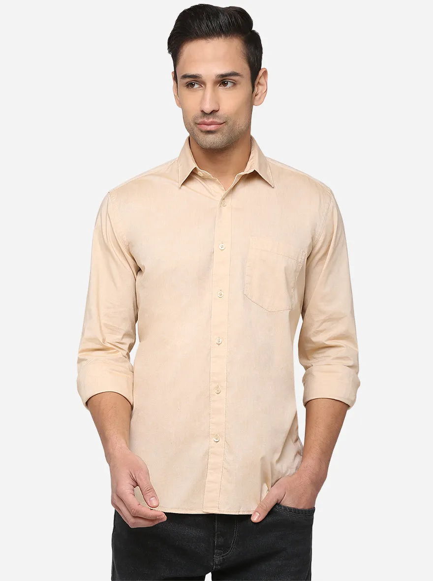 Hwheat Beige Solid Slim Fit Casual Shirt | JadeBlue