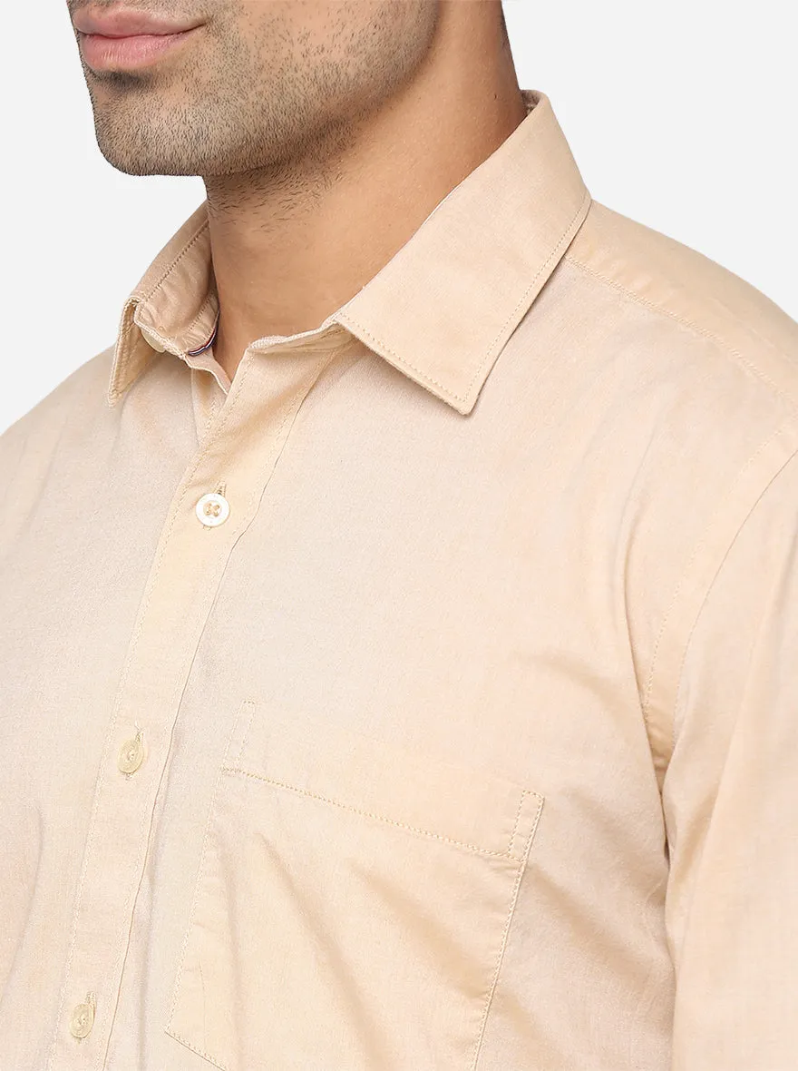 Hwheat Beige Solid Slim Fit Casual Shirt | JadeBlue