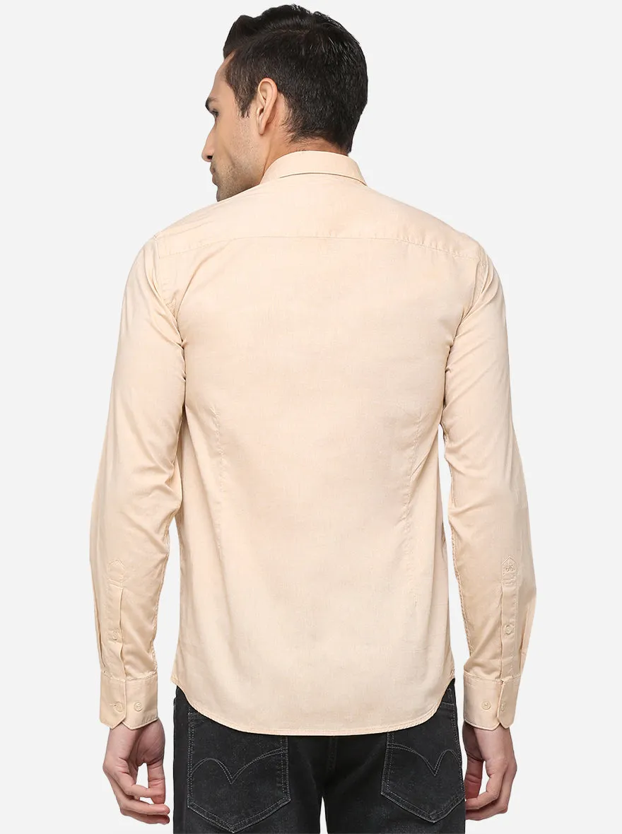 Hwheat Beige Solid Slim Fit Casual Shirt | JadeBlue