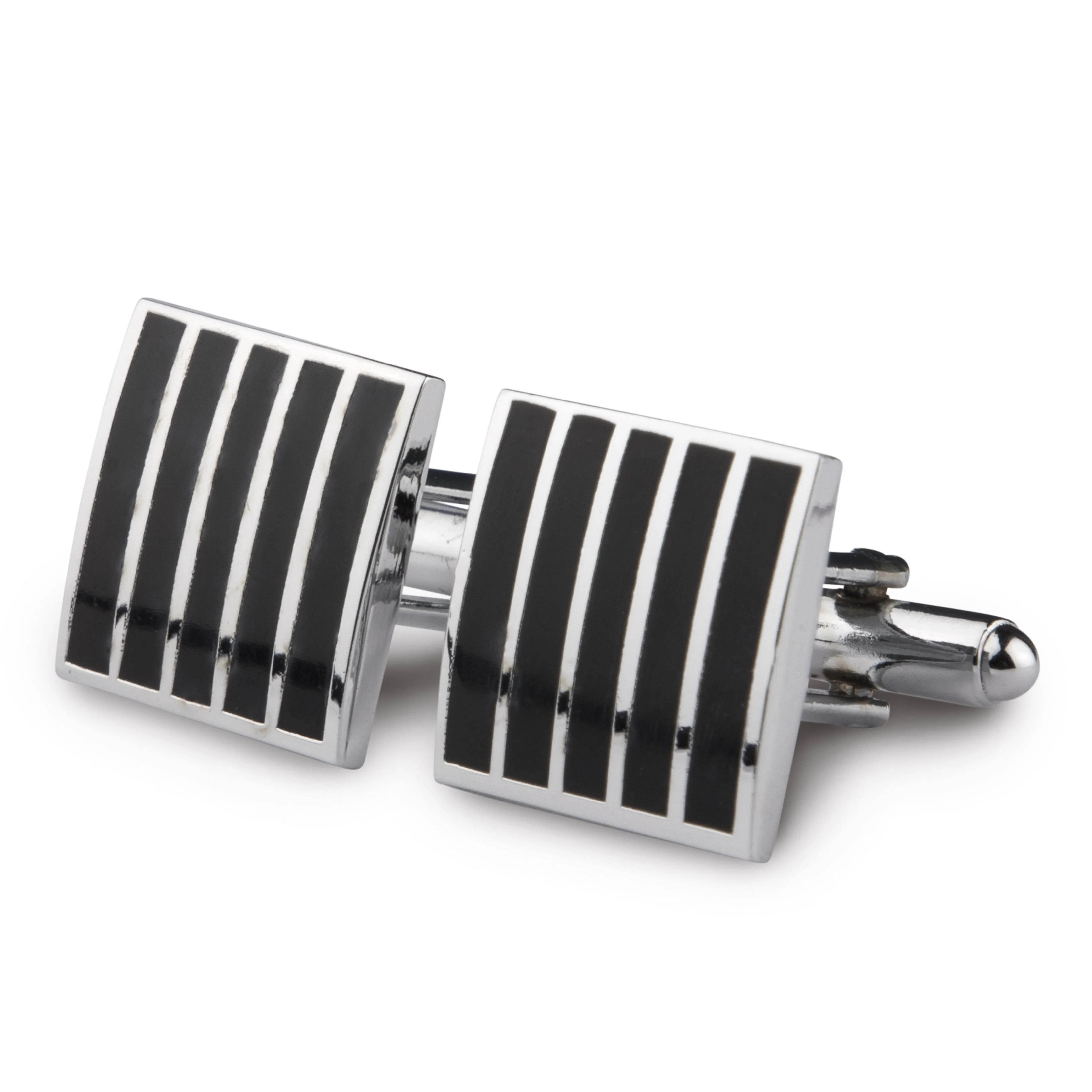 Kavove The Ace Stripes Black Coloured Cufflinks For Men