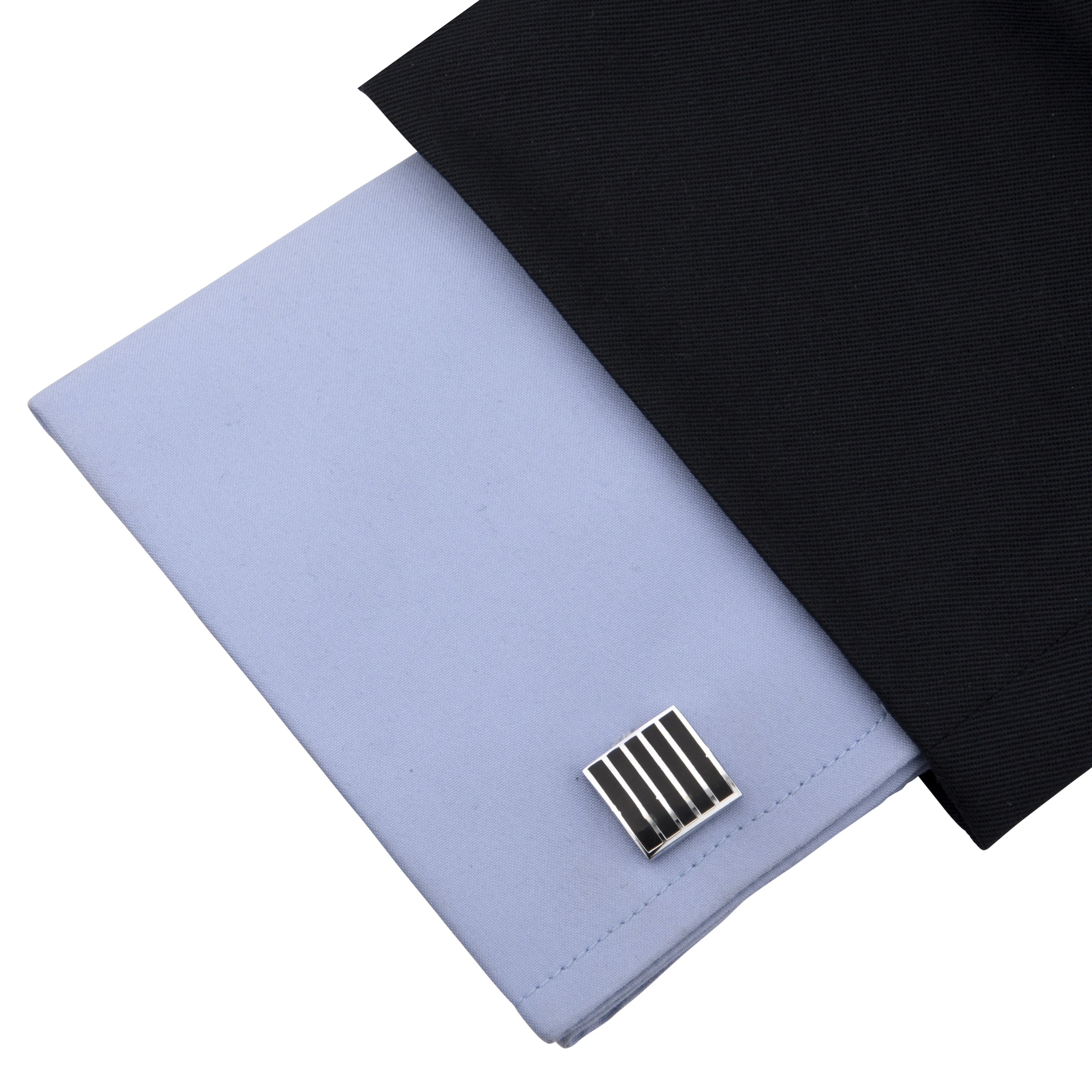 Kavove The Ace Stripes Black Coloured Cufflinks For Men