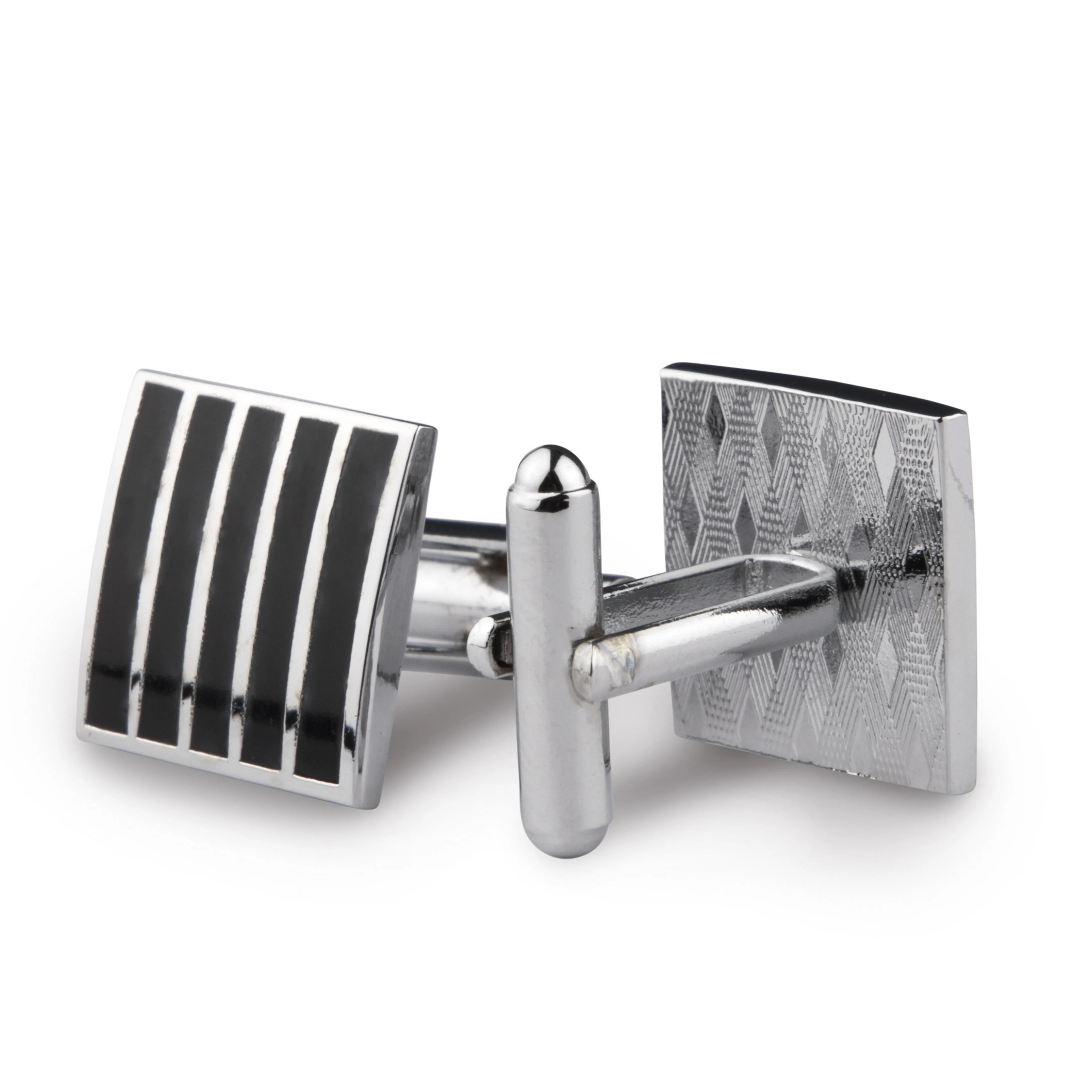 Kavove The Ace Stripes Black Coloured Cufflinks For Men