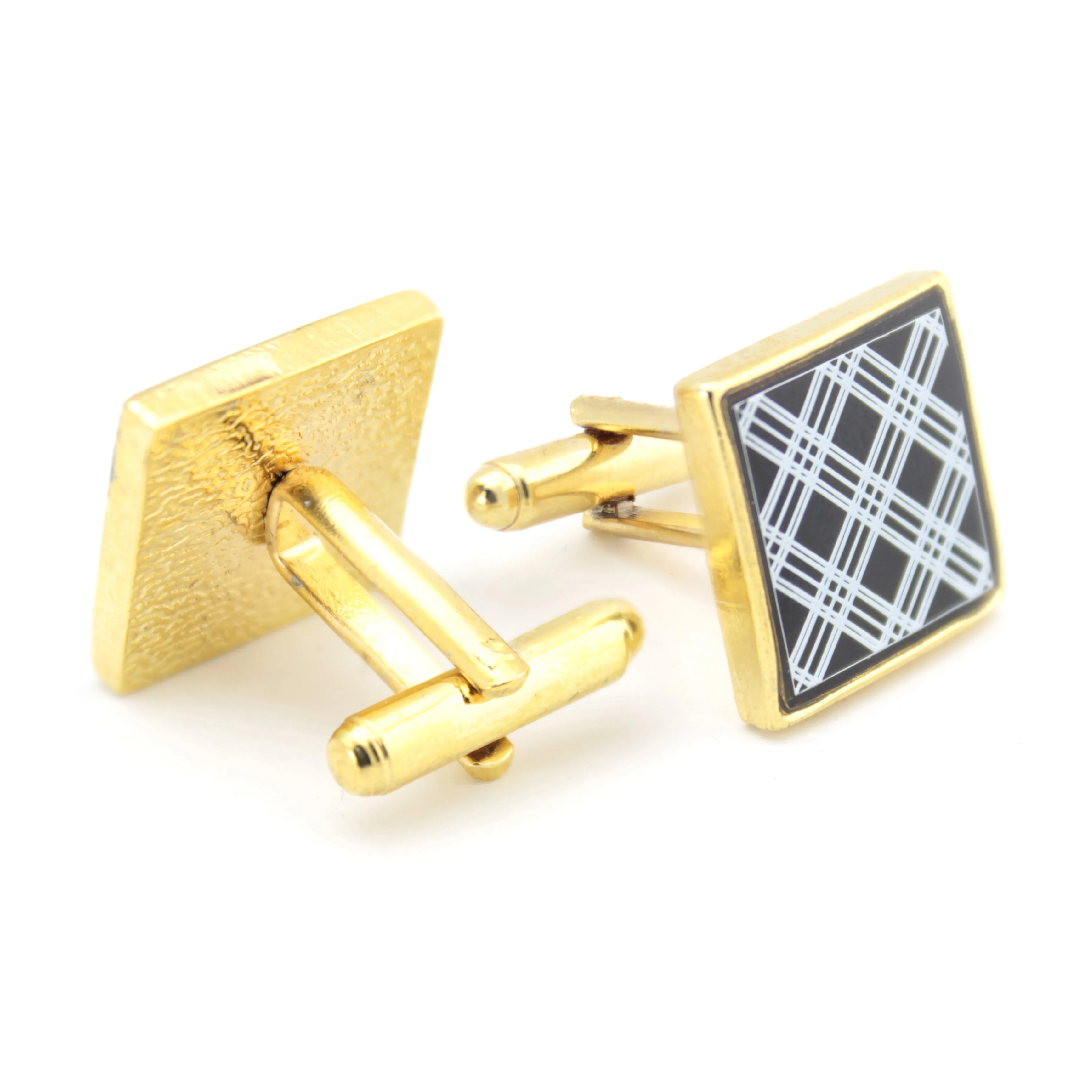 Kavove The Check Hustle Black & Golden Cufflink For Men
