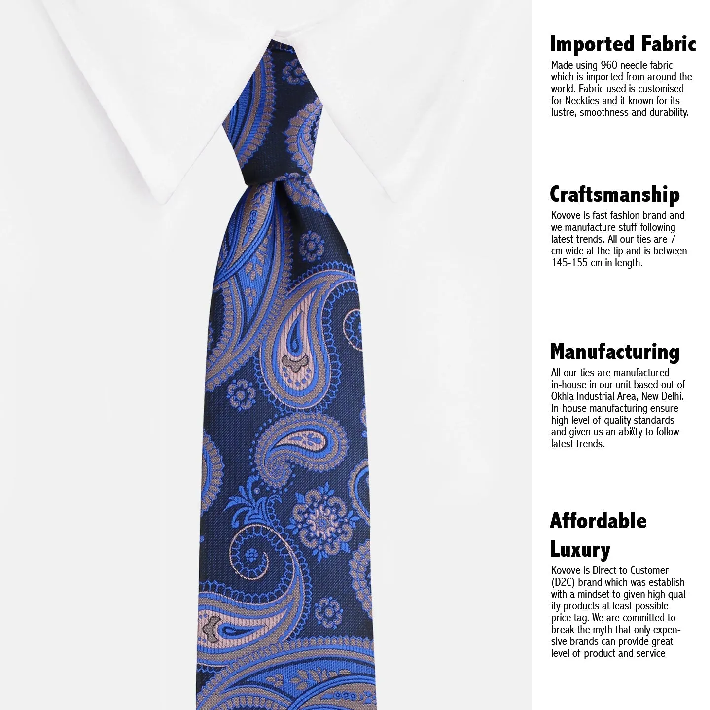 Kovove Blue Paisley Neck Tie For Men