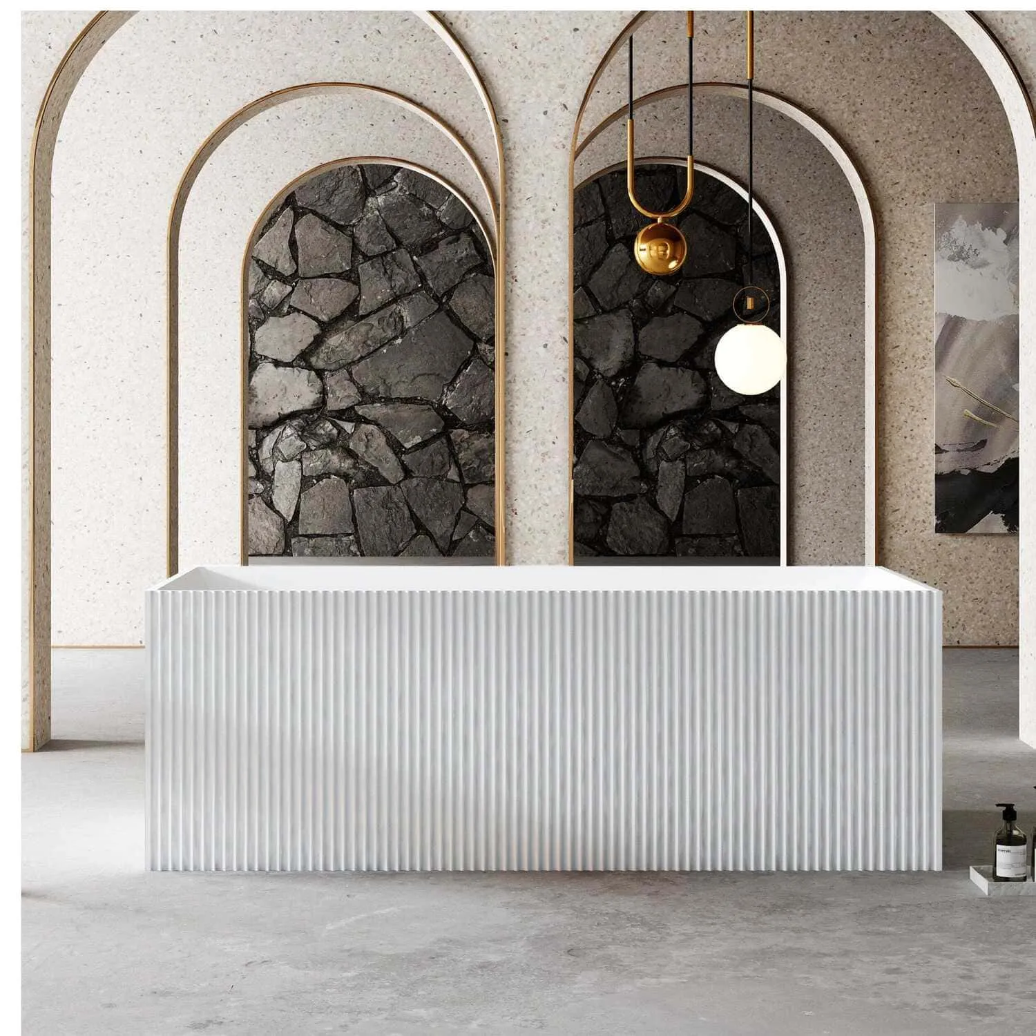 KYLA 1700mm V-Groove Fluted Square Back To Wall Freestanding Bathtub Gloss White