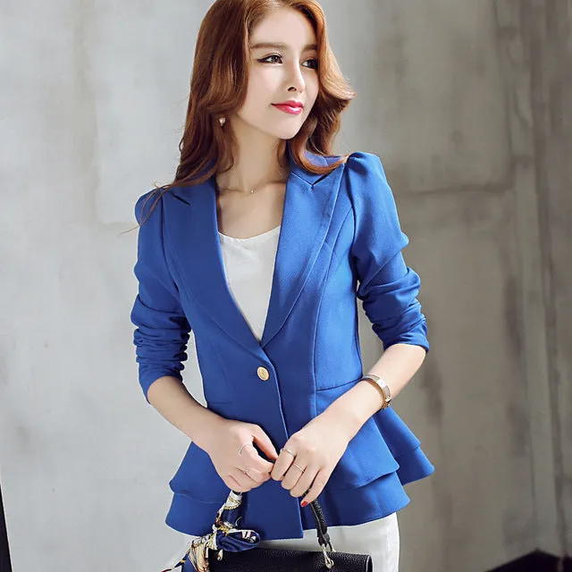 Ladies Blazers 2016 New Fashion Single Button Blazer Women Suit Jacket Black /bule/pink Blaser Female Plus Size Blazer Femme