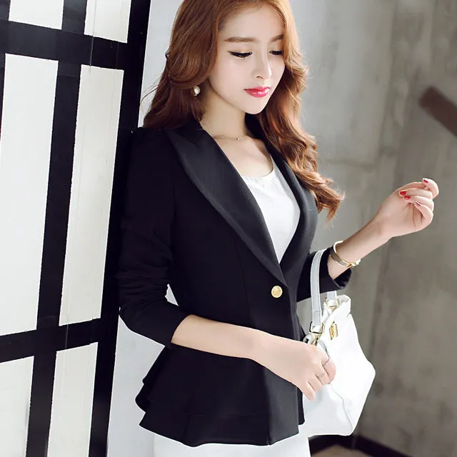 Ladies Blazers 2016 New Fashion Single Button Blazer Women Suit Jacket Black /bule/pink Blaser Female Plus Size Blazer Femme