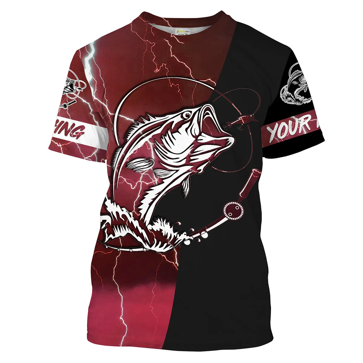 Largemouth Bass Fishing Tattoo Red Camo Black Custom Name 3D Long Sleeve Fishing Shirts Fishing Gift For Men