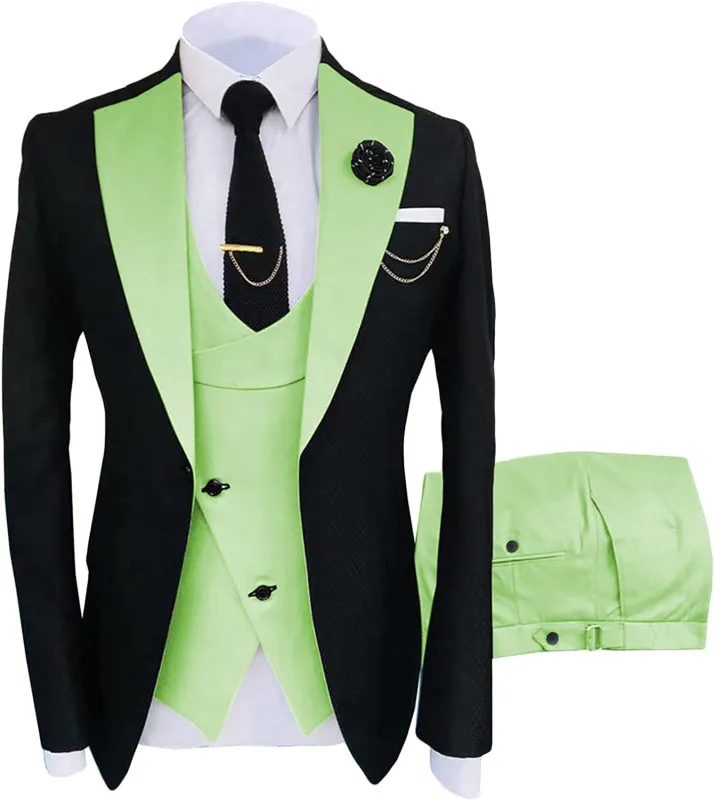 Light Green Shawl Lapel Three Pieces Slim Fit Prom Suits