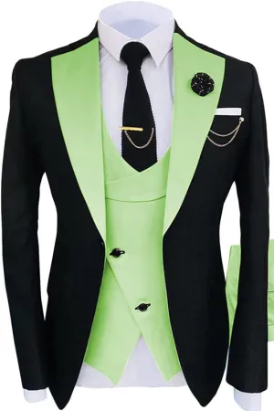 Light Green Shawl Lapel Three Pieces Slim Fit Prom Suits