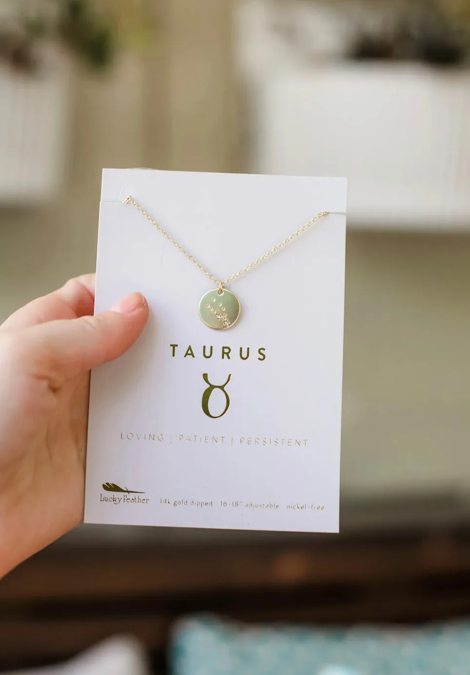 Lucky Feather Zodiac Necklace - Taurus