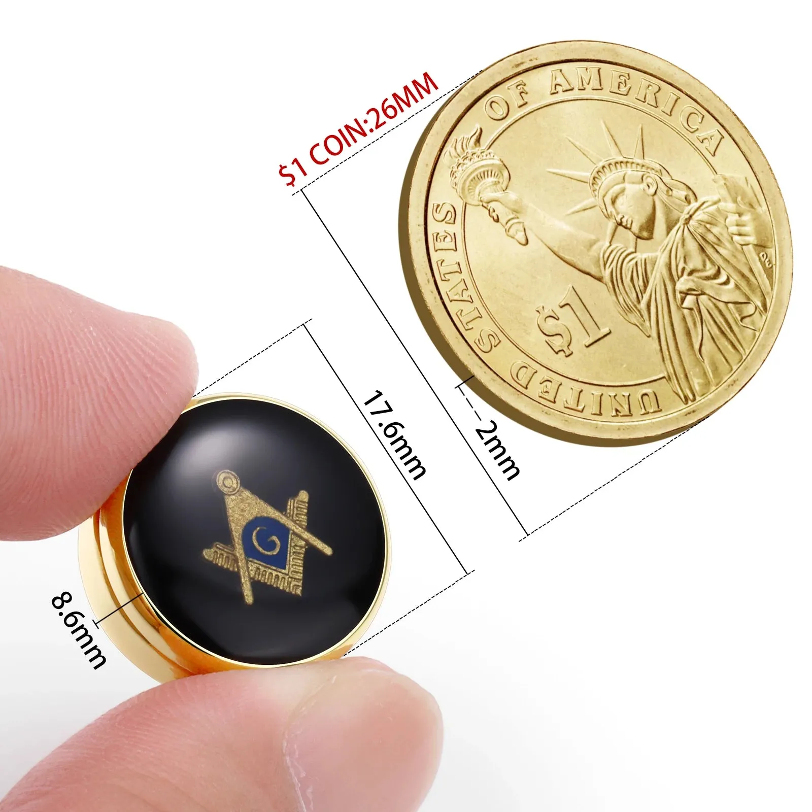 Master Mason Blue Lodge Button Covers - Black & Gold Design (One Pair)