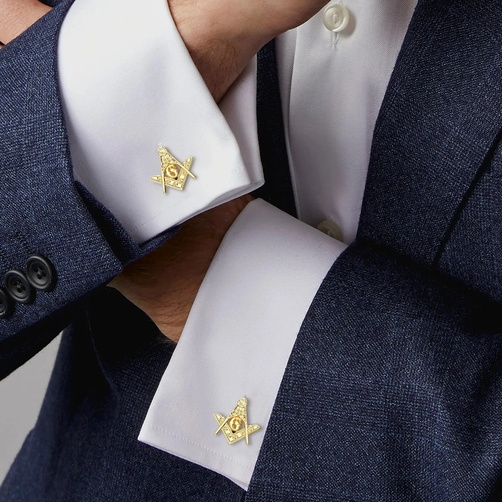 Master Mason Blue Lodge Cufflinks - Gold Square & Compass G