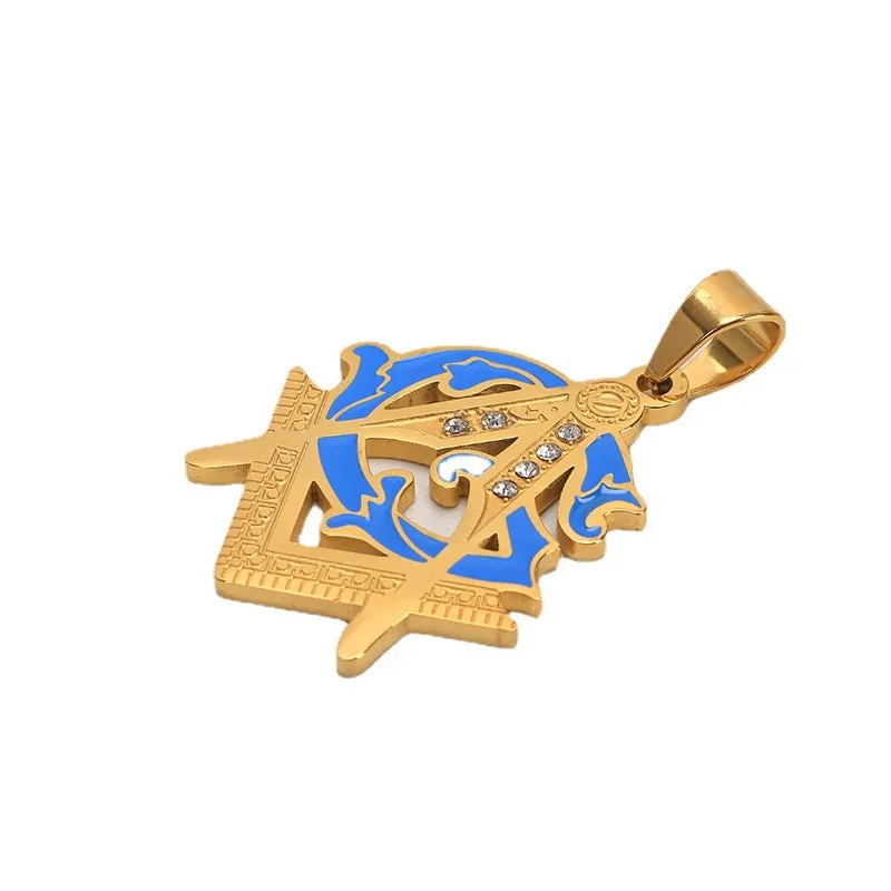 Master Mason Blue Lodge Pendant - Blue & Gold Titanium Steel