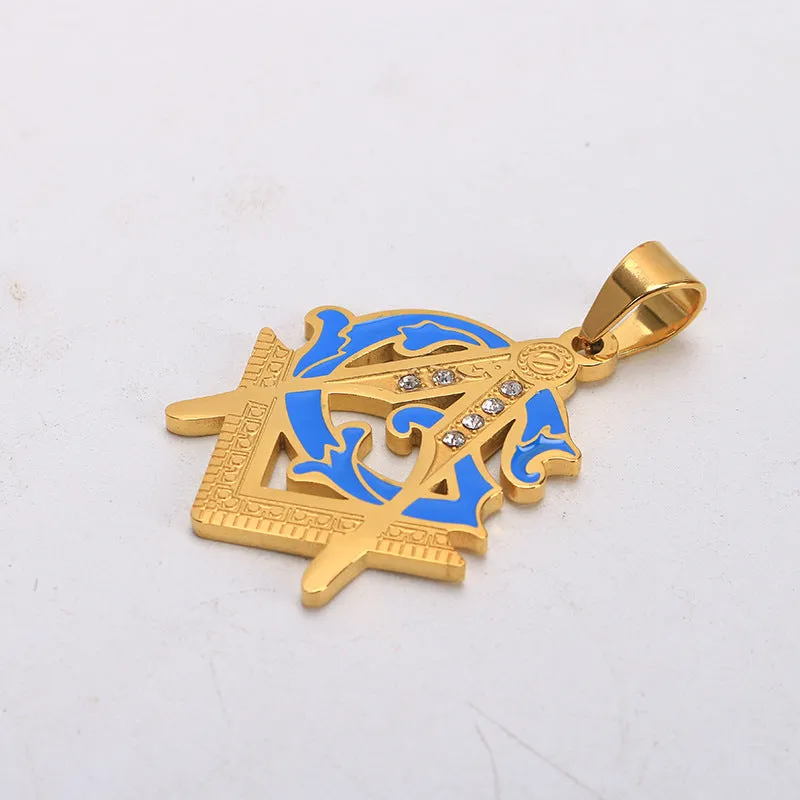 Master Mason Blue Lodge Pendant - Blue & Gold Titanium Steel