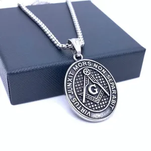 Master Mason Blue Lodge Pendant - Stainless Steel Virtus Junxit Mors Non Separabit