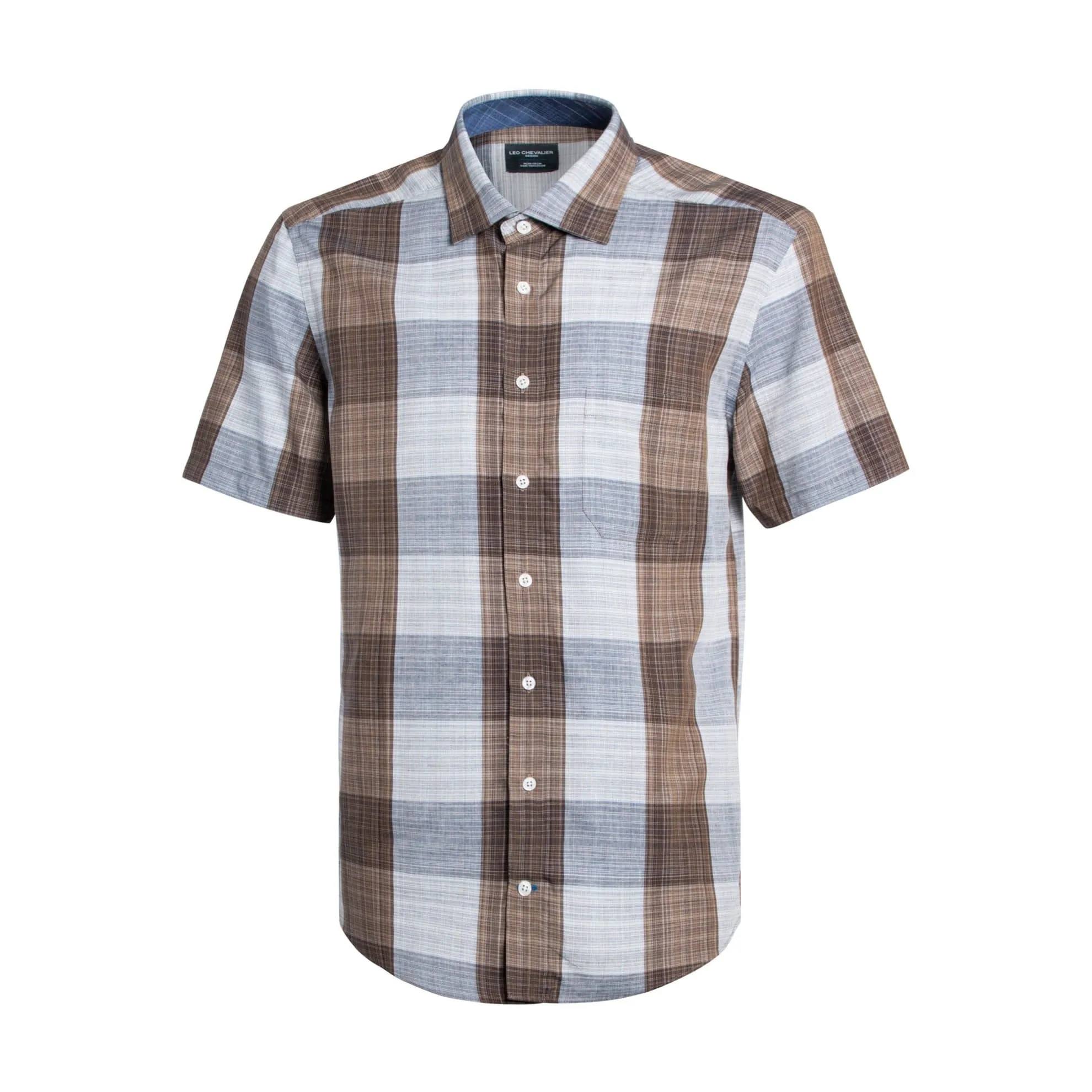 Mens Copper Plaid Cotton Leo Chevalier Button Up Short Sleeve Shirts