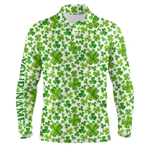 Mens Golf Polo Shirts Watercolor Green Clover St Patrick's Day Pattern Golf Shirts Custom Golf Polos