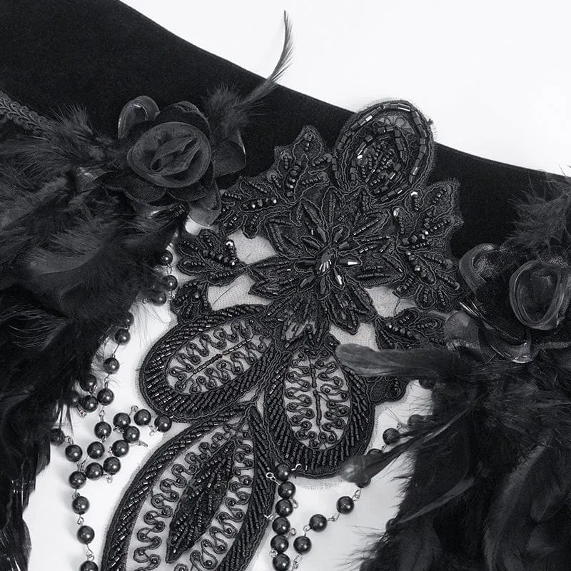 Men's Gothic Stand Collar Beaded Feather Neckwear