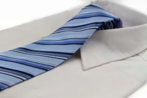 Mens Light Blue & Navy Striped 8cm Patterned Neck Tie