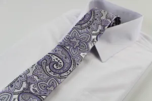 Mens Silver & Light Purple Boho Paisley Patterned 8cm Neck Tie