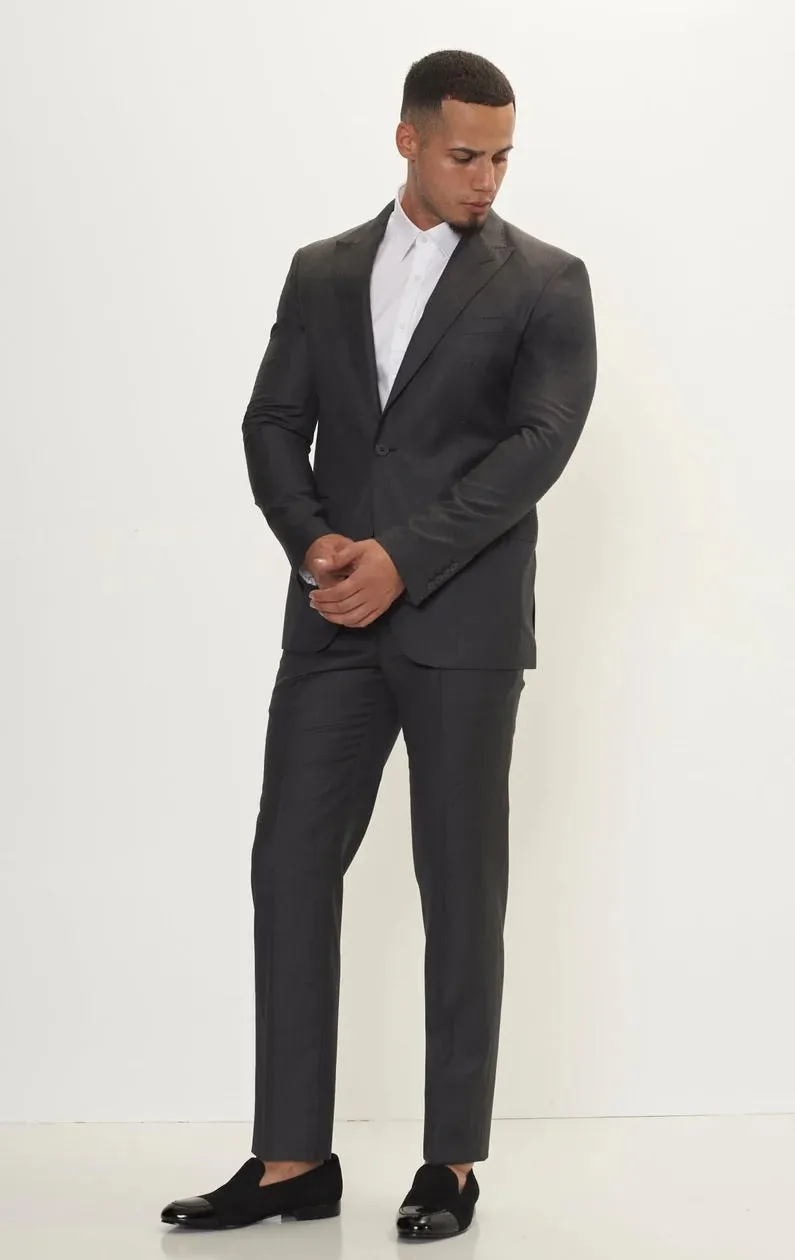 Merino Wool & Silk Single Breasted Suit - Slate Grey