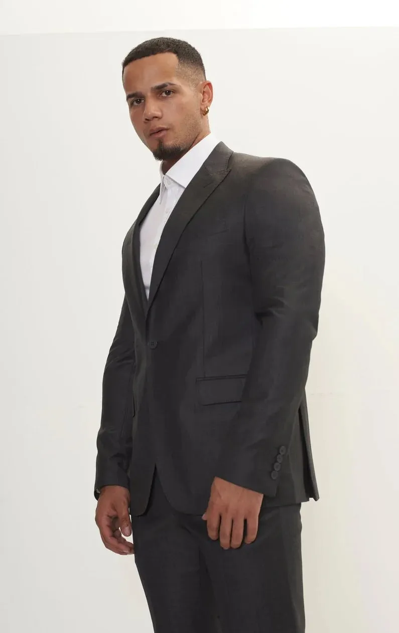 Merino Wool & Silk Single Breasted Suit - Slate Grey