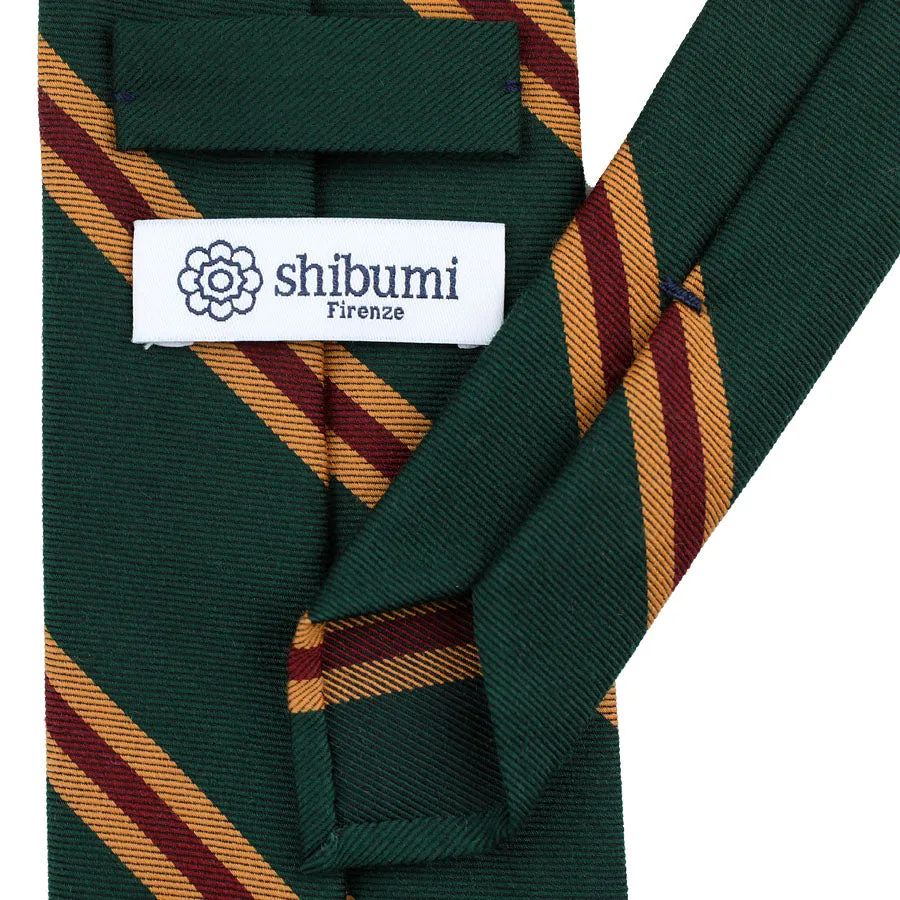 Mogador Striped Wool / Cotton Tie - Green - Hand-Rolled