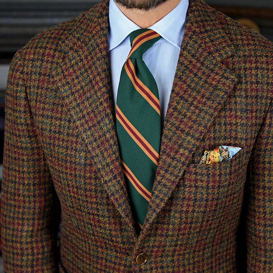 Mogador Striped Wool / Cotton Tie - Green - Hand-Rolled