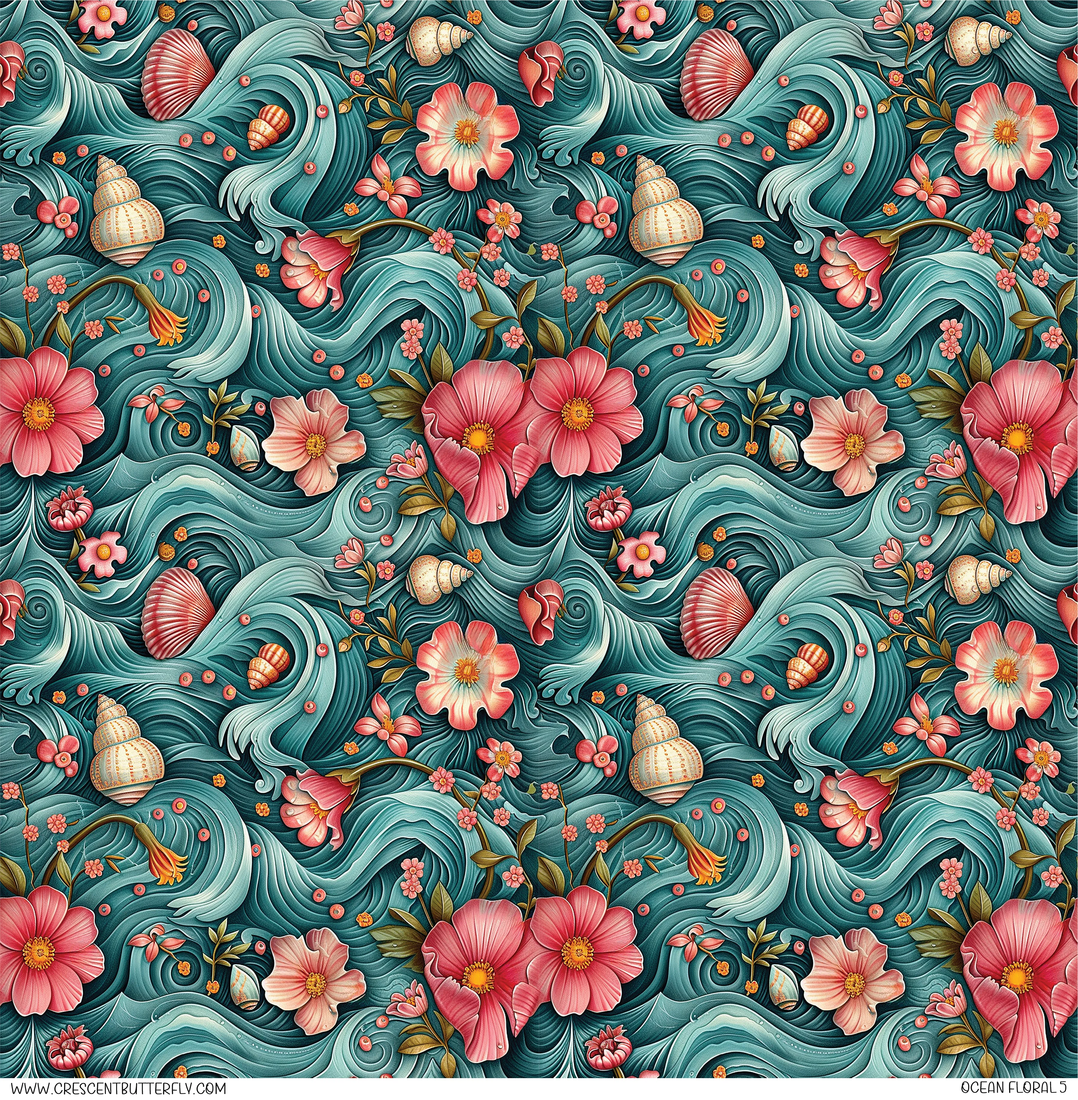 Ocean Floral 5 Pattern Vinyl Sheet/Wrap