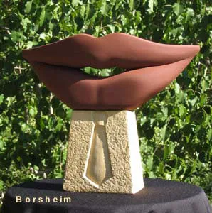 On HOLD ~ Lip Service Big Mouth Tie Business Pun Mixed Stone Sculpture