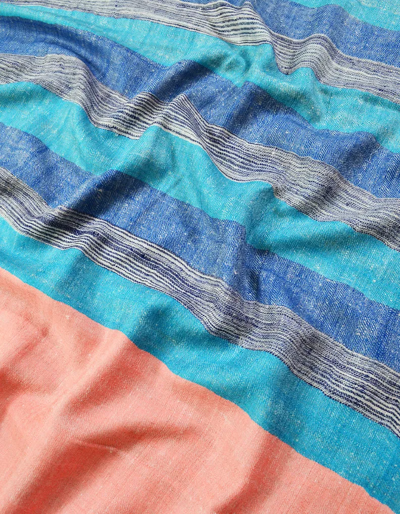 Orange Blue and SkyBlue Striped Pashmina Stole 7274