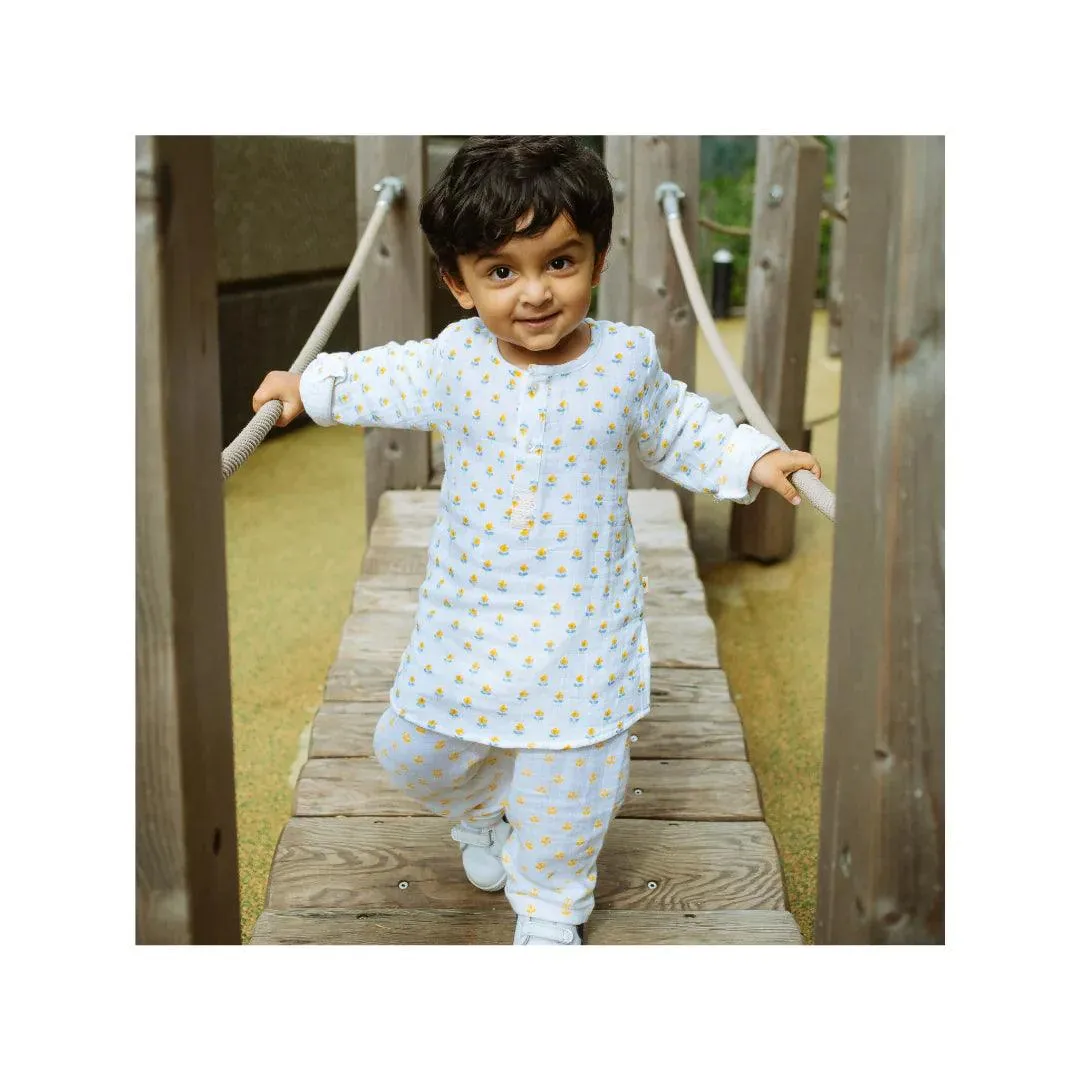Organic Muslin Kurta Pyjama Set | Hand-Block Printed - Lucky Clover Pink