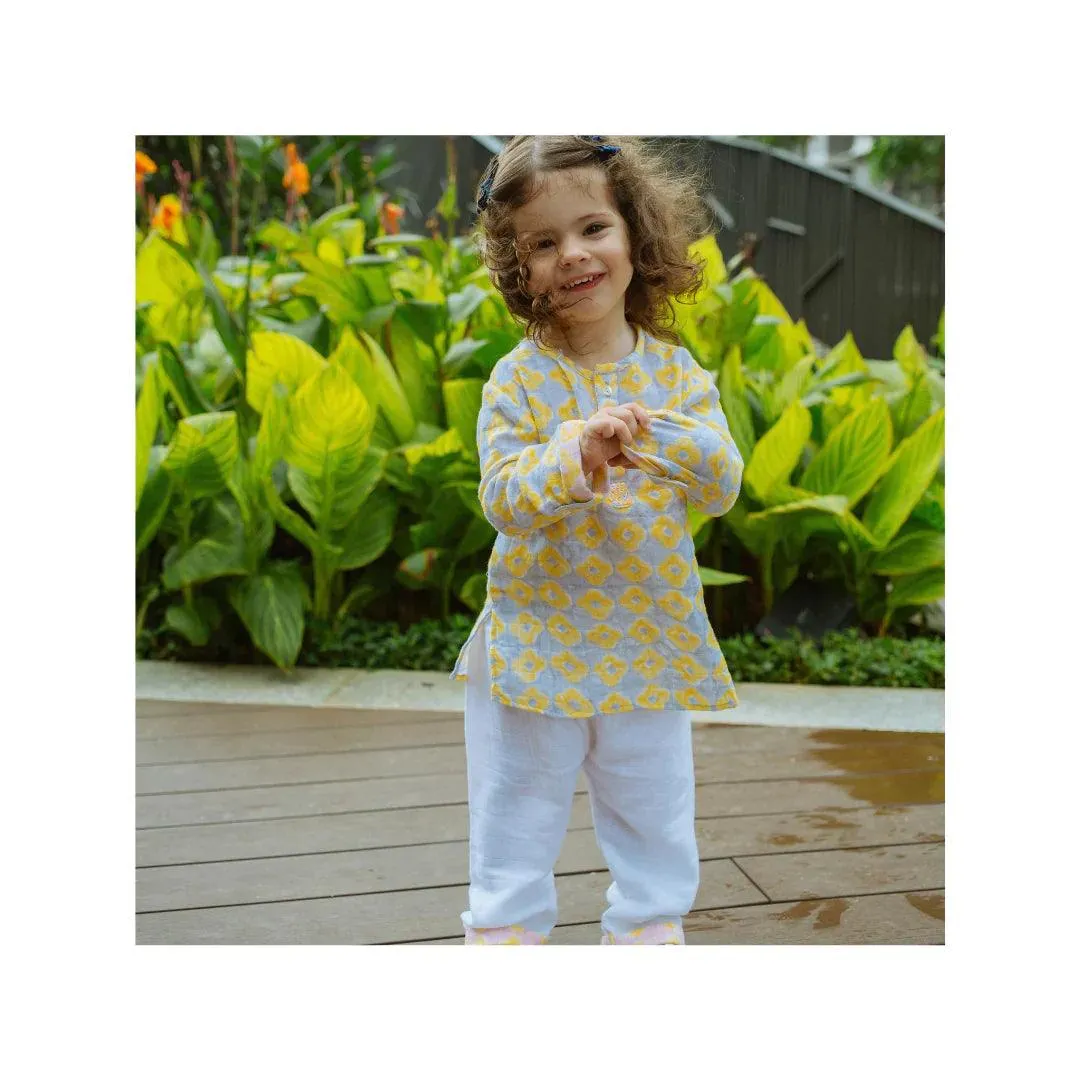 Organic Muslin Kurta Pyjama Set | Hand-Block Printed - Lucky Clover Pink