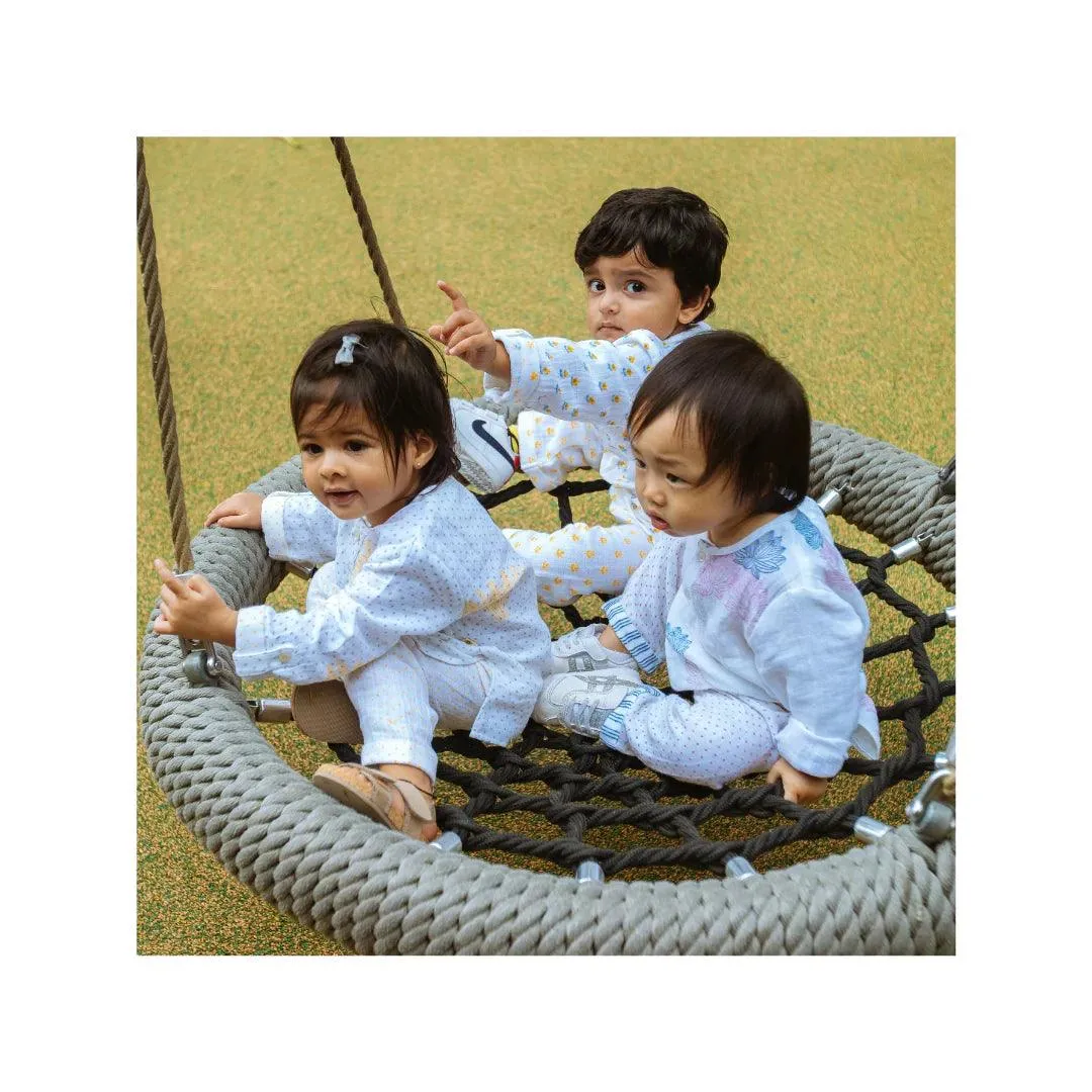Organic Muslin Kurta Pyjama Set | Hand-Block Printed - Lucky Clover Pink