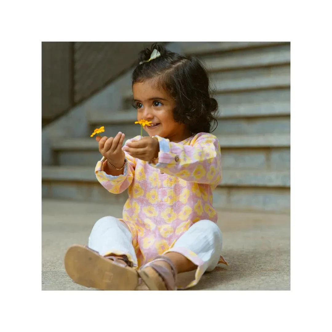 Organic Muslin Kurta Pyjama Set | Hand-Block Printed - Lucky Clover Pink
