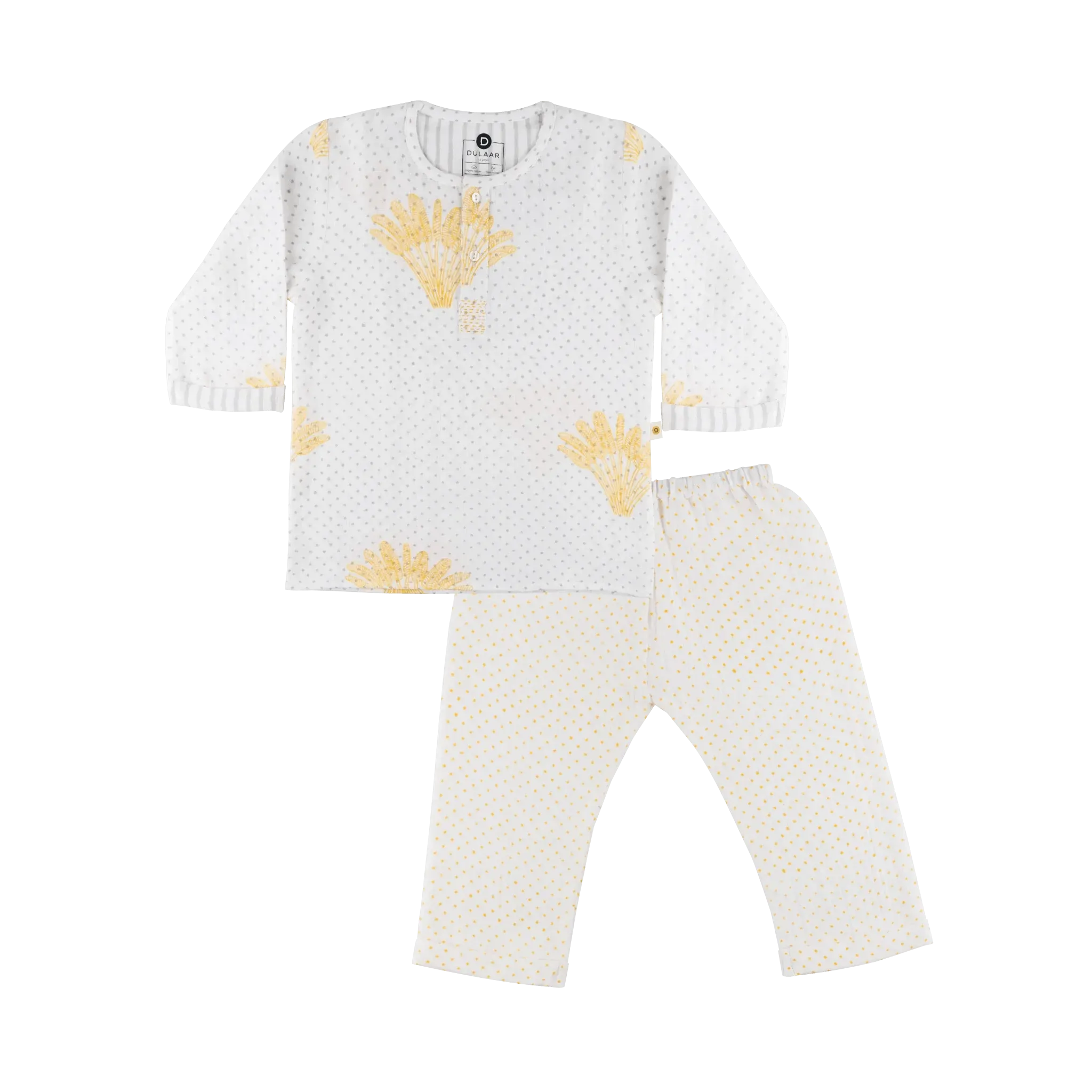 Organic Muslin Kurta Pyjama Set | Hand-Block Printed - Lucky Clover Pink