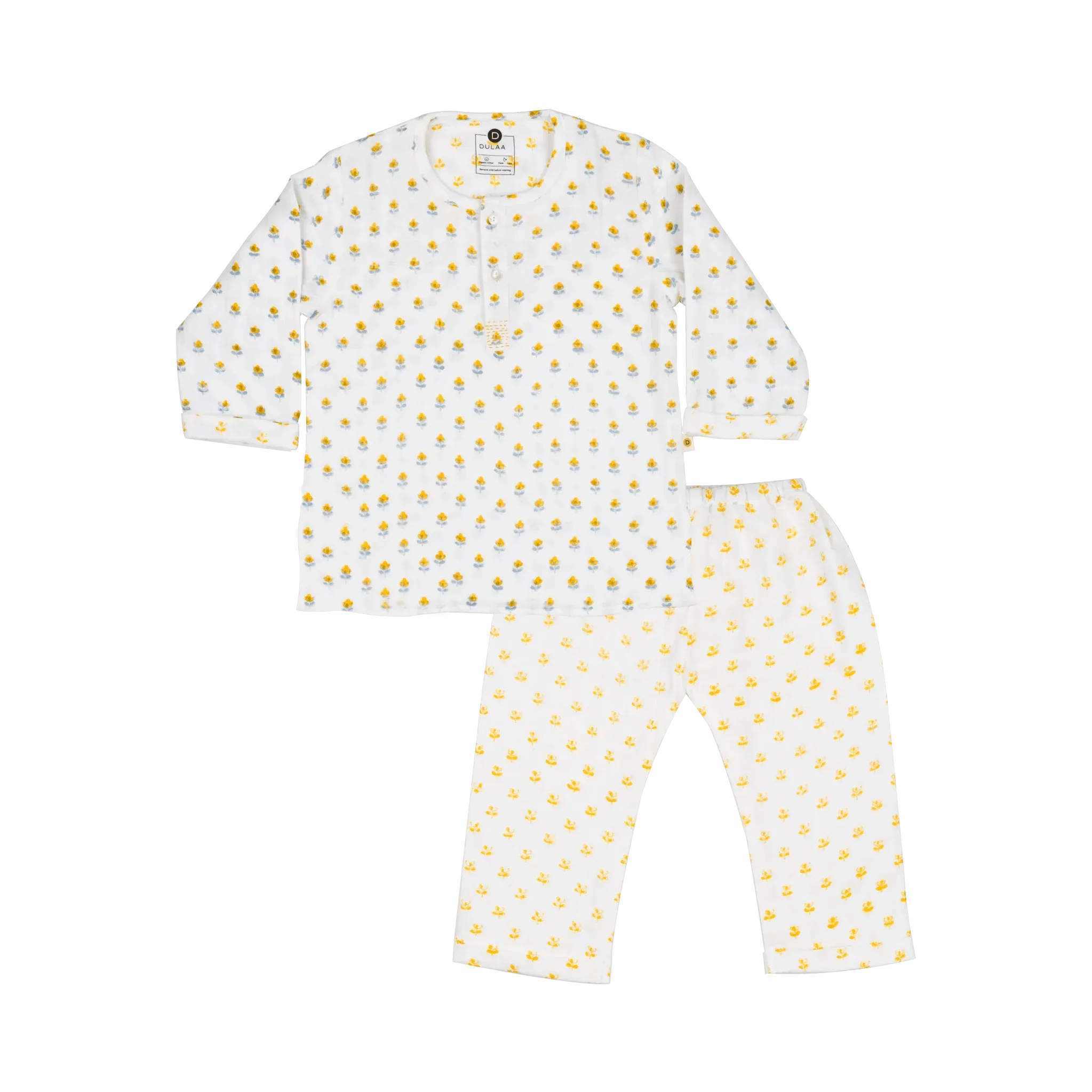 Organic Muslin Kurta Pyjama Set | Hand-Block Printed - Lucky Clover Pink