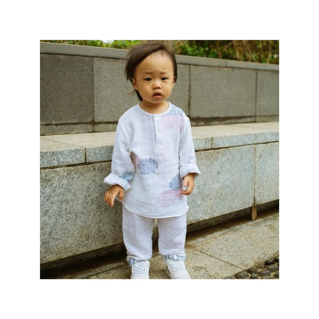 Organic Muslin Kurta Pyjama Set | Hand-Block Printed - Lucky Clover Pink