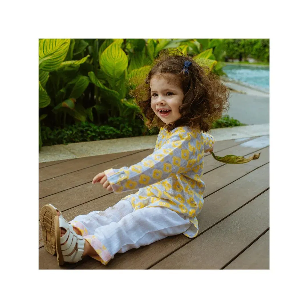 Organic Muslin Kurta Pyjama Set | Hand-Block Printed - Lucky Clover Pink