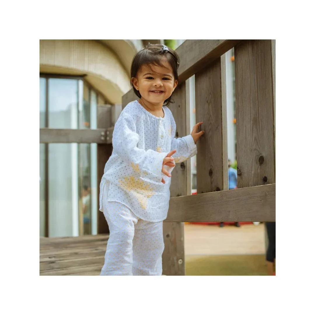 Organic Muslin Kurta Pyjama Set | Hand-Block Printed - Lucky Clover Pink