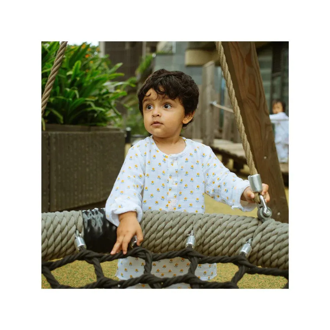 Organic Muslin Kurta Pyjama Set | Hand-Block Printed - Lucky Clover Pink