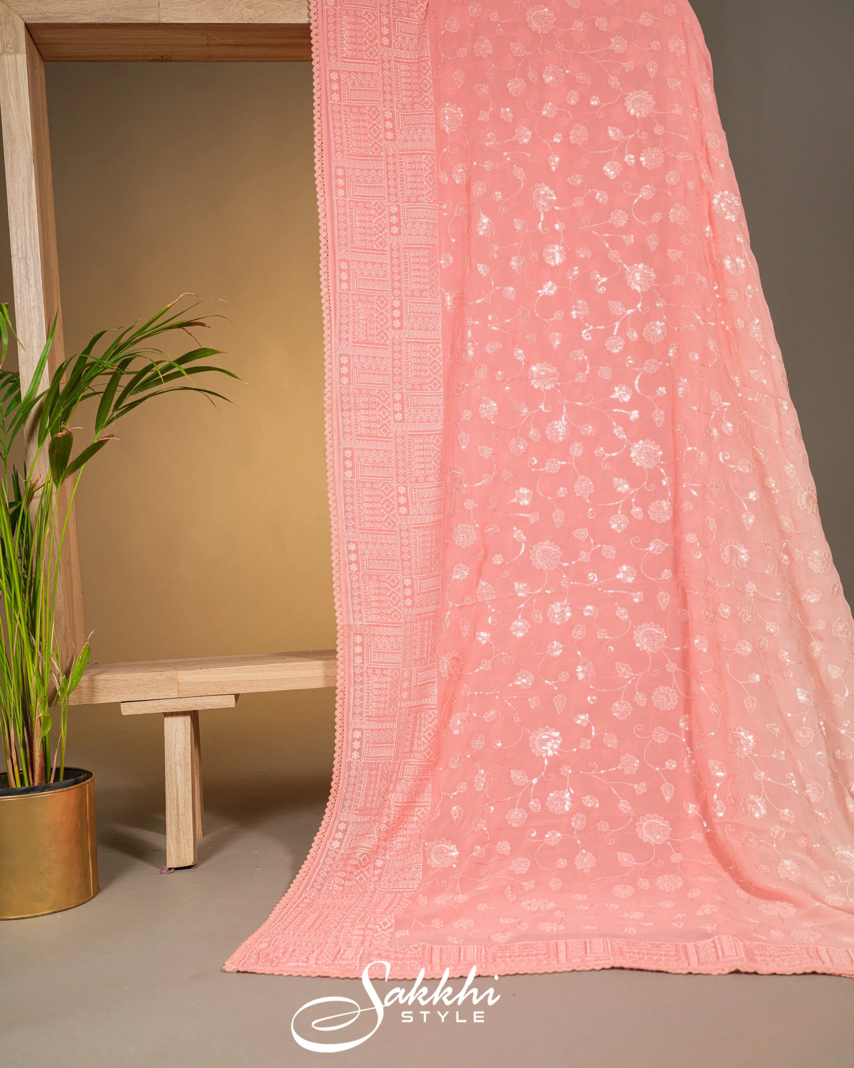 PASTLE PEACH CHIKANKARI SAREE