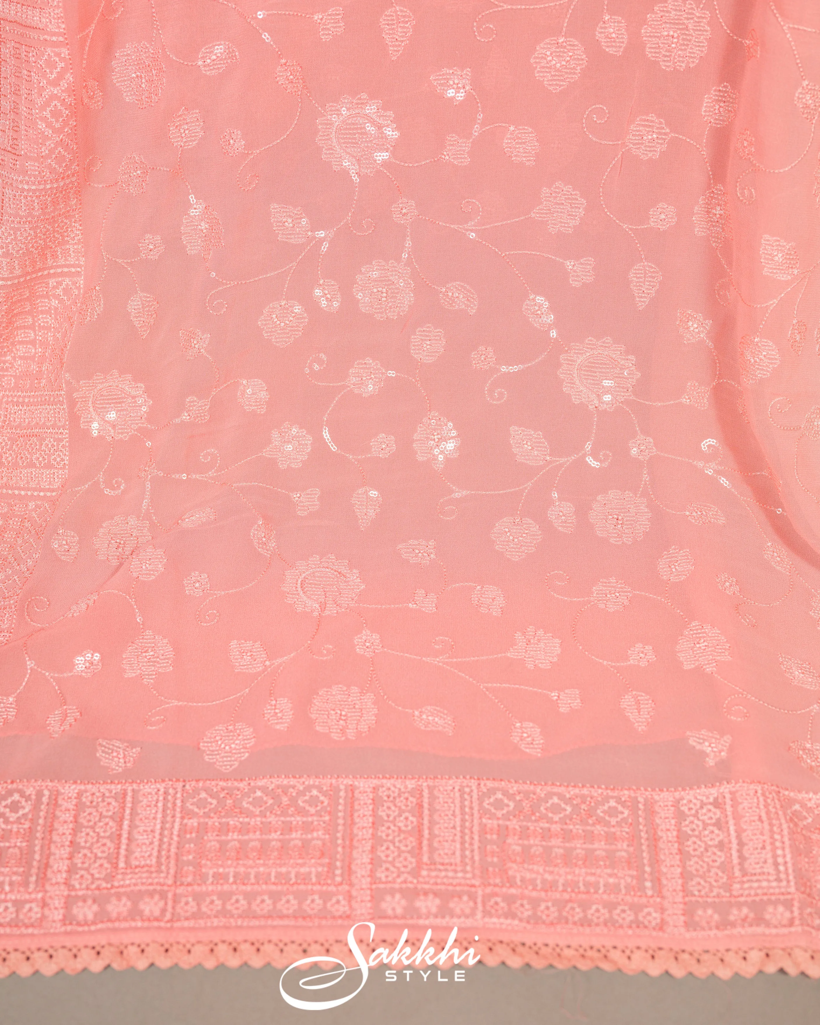 PASTLE PEACH CHIKANKARI SAREE