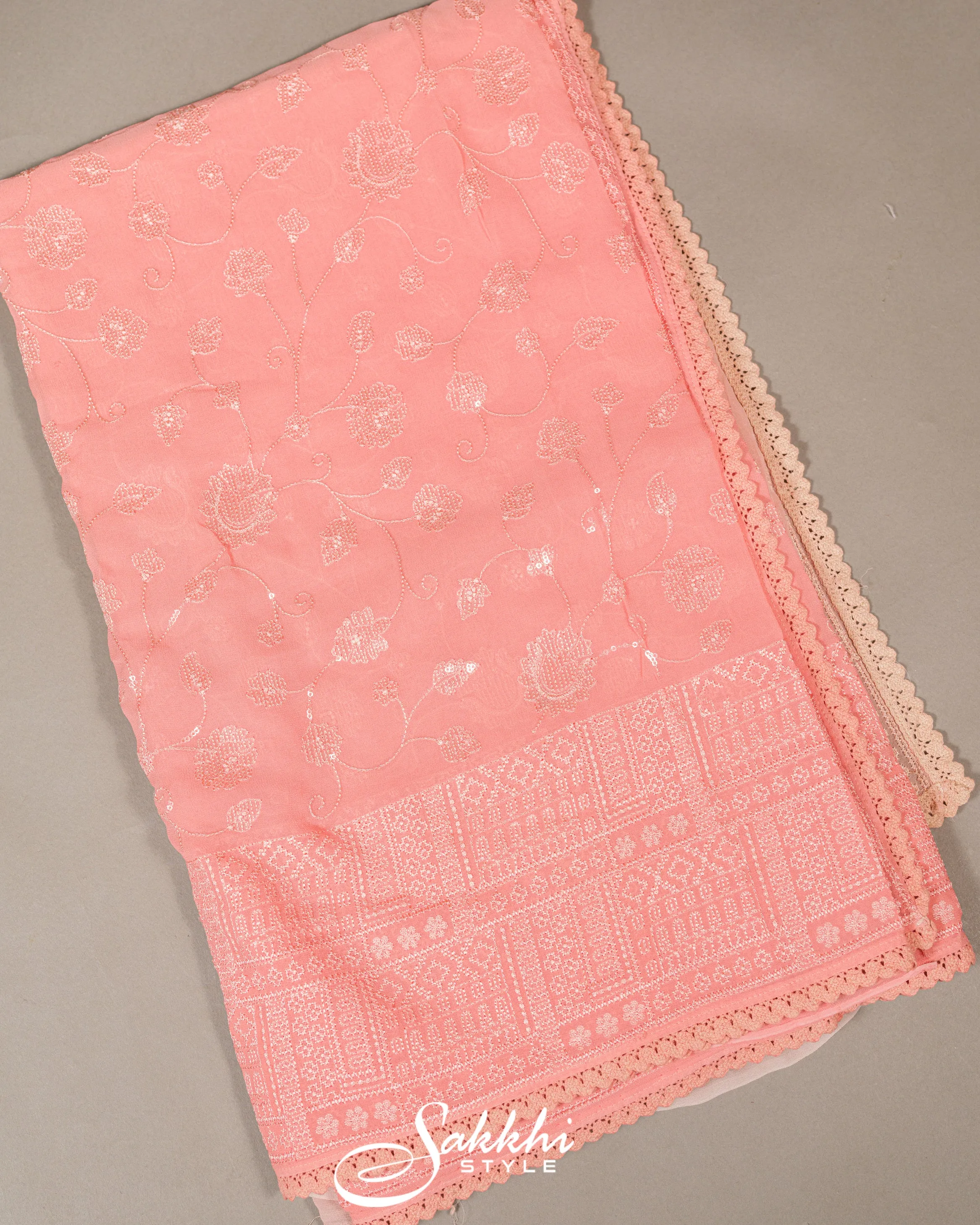 PASTLE PEACH CHIKANKARI SAREE
