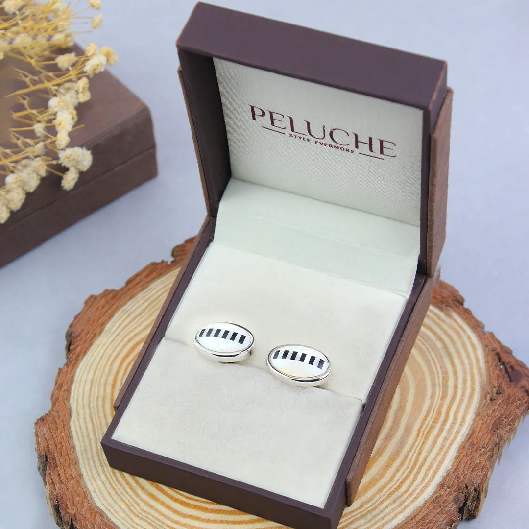 Peluche Oval Stription Mother of Pearl Cufflinks