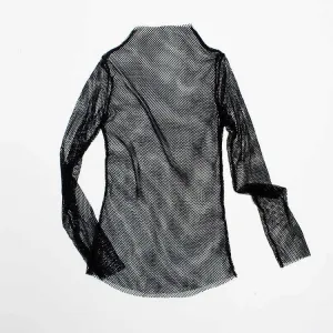 Personalized See-through Mesh Design Korean Style Solid Color Men's Fashionable Long-sleeved T-shirt Tops 9Y8533