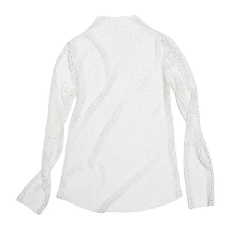Personalized See-through Mesh Design Korean Style Solid Color Men's Fashionable Long-sleeved T-shirt Tops 9Y8533